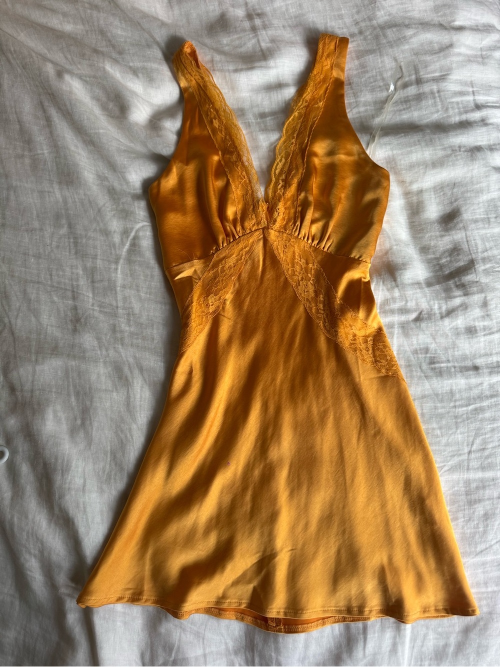 Hello Molly Golden Yellow Lace-Trim Mini Slip Dress